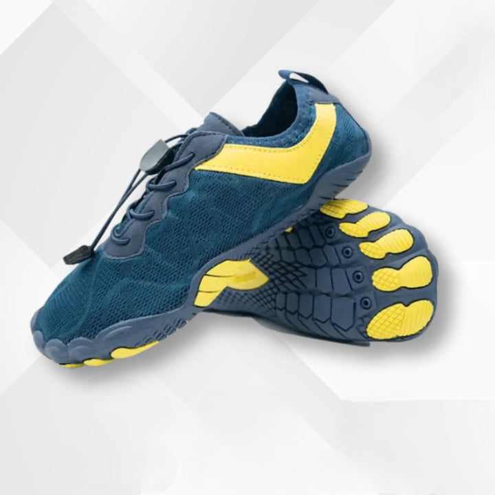 Waterproof orthopedic barefoot shoes – Nayla-Dark blue-yellow-3-Nora Luxe