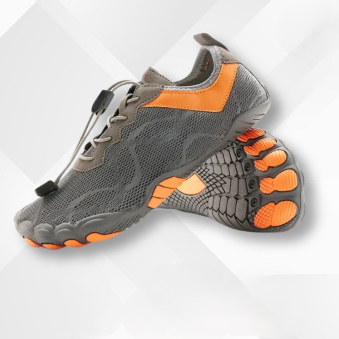 Waterproof orthopedic barefoot shoes – Nayla-Dark Grey-Orange-3-Nora Luxe