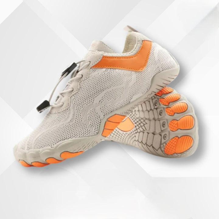 Waterproof orthopedic barefoot shoes – Nayla-Light grey-orange-3-Nora Luxe