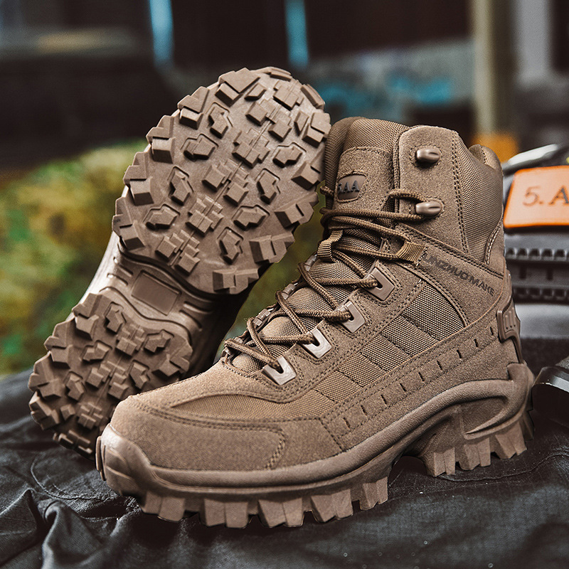 Brown boots standing beside one boot turned to show its deep lug outsole 7