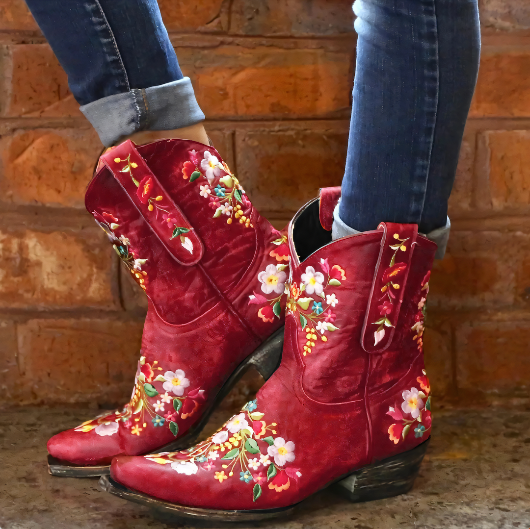 Waterproof Vintage Cowgirl Boots - Sierra-2.5-Red-Nora Luxe