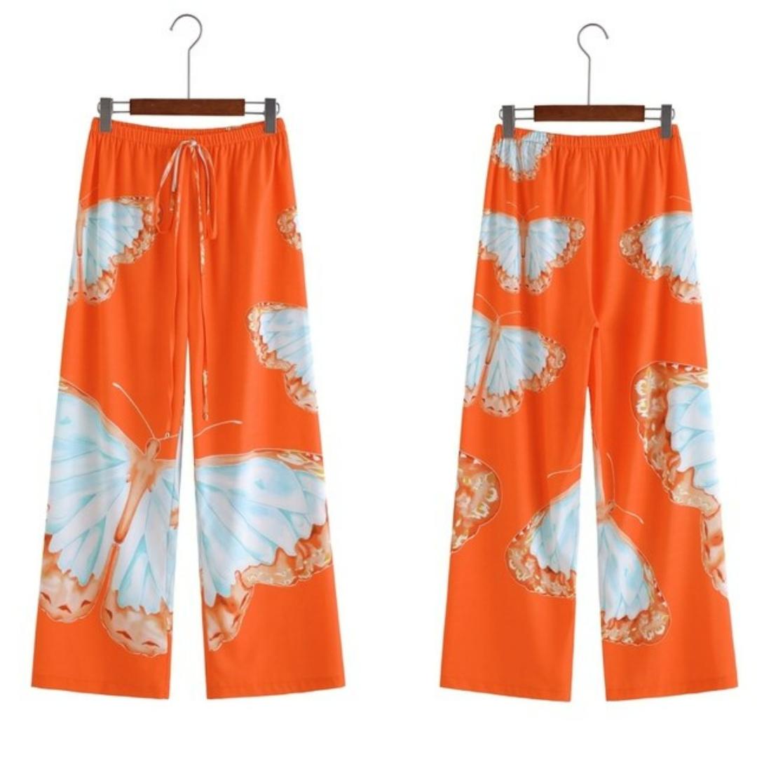 Wide-cut summer trousers made of chiffon – Liana-Brown-S-The Livary