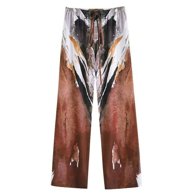 Wide-cut summer trousers made of chiffon – Liana-Brown-S-The Livary