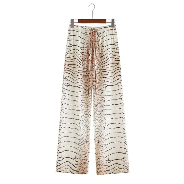 Wide-cut summer trousers made of chiffon – Liana-Khaki-S-The Livary