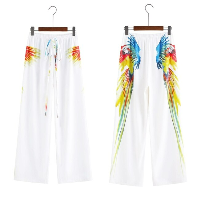 Wide-cut summer trousers made of chiffon – Liana-White-S-The Livary