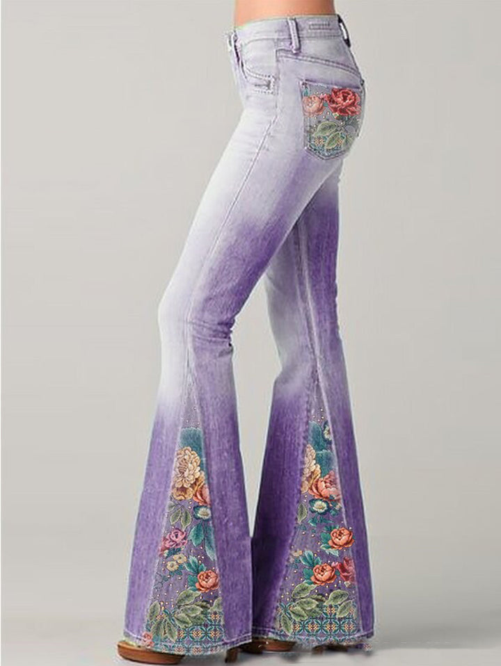 Wide Leg Trousers with Trendy Floral Print - Luna-Blue-S-The Livary