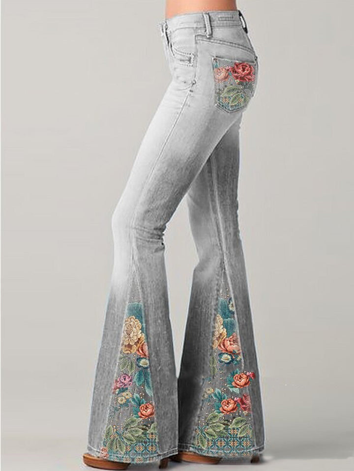 Wide Leg Trousers with Trendy Floral Print - Luna-Grey-S-The Livary