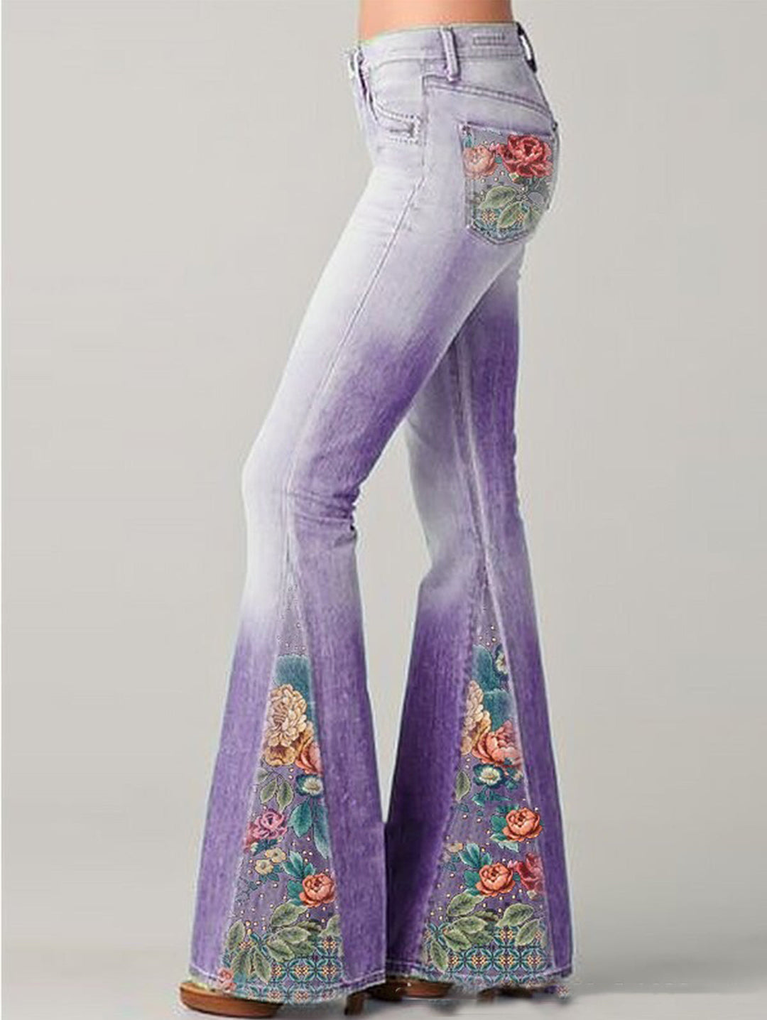 Wide Leg Trousers with Trendy Floral Print - Luna-Purple-S-The Livary