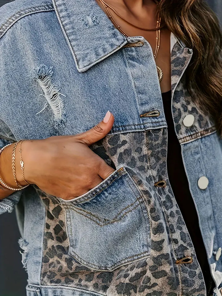 Wildly Chic Leopard Print Denim Jacket - Leona-Medium blue-S-Nora Luxe