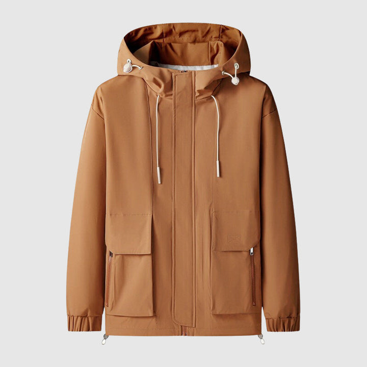 Windproof Men's Jacket with Hood and Zippers - Max-Orange-S-Nora Luxe