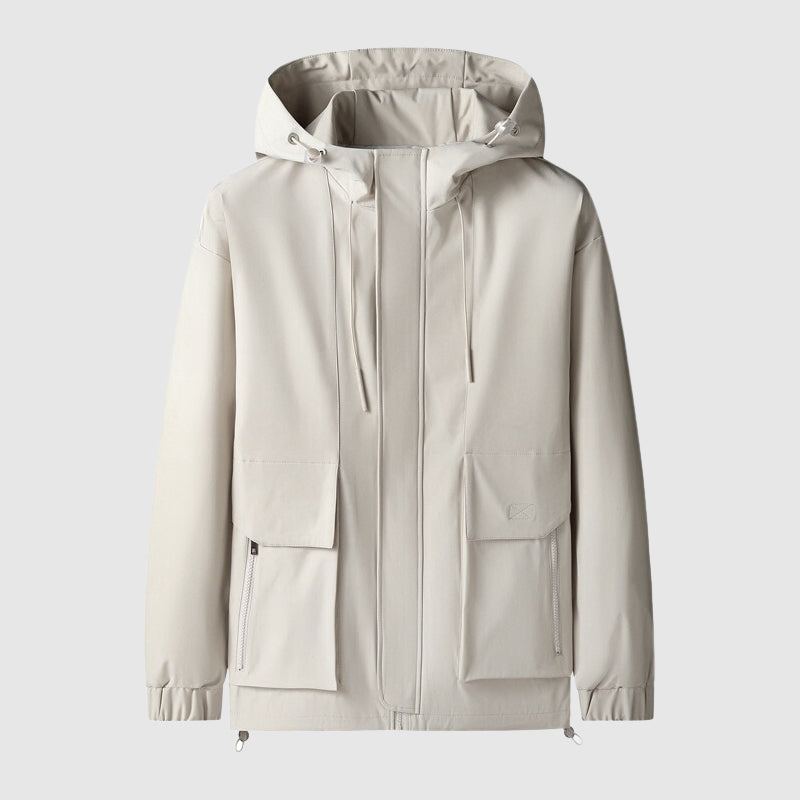 Windproof Men's Jacket with Hood and Zippers - Max-White-S-Nora Luxe