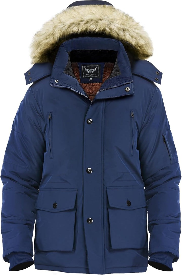 Winter coat with removable hood for men - Gabriel-Blue-S-Nora Luxe
