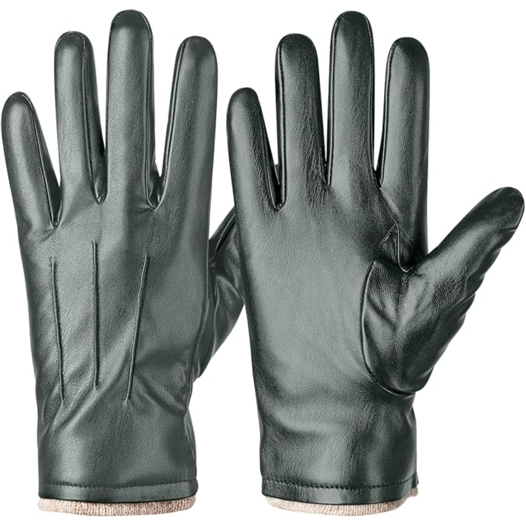 Winter Thermal Touchscreen Leather Gloves - Mason-Olive green-Nora Luxe