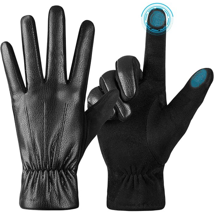 Winter Touchscreen Gloves made of Suede Leather - Victor-Black-M-L-Nora Luxe