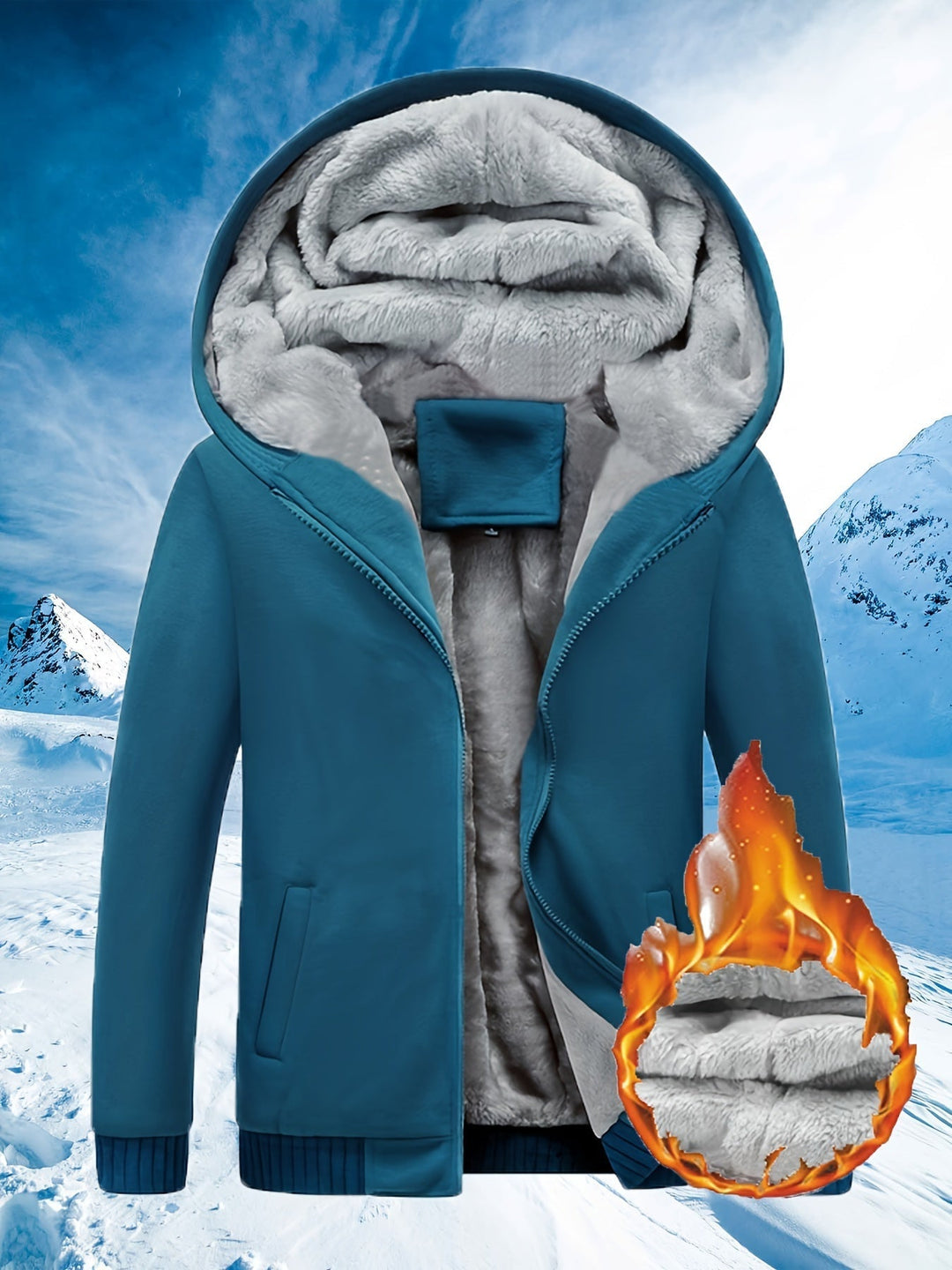 Winter Warm Fleece Jacket with Hood - Dario-Sky blue-S-Nora Luxe