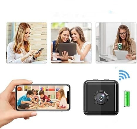 Collage of people using phones and tablets, plus the black camera with Wi-Fi and battery icons 4