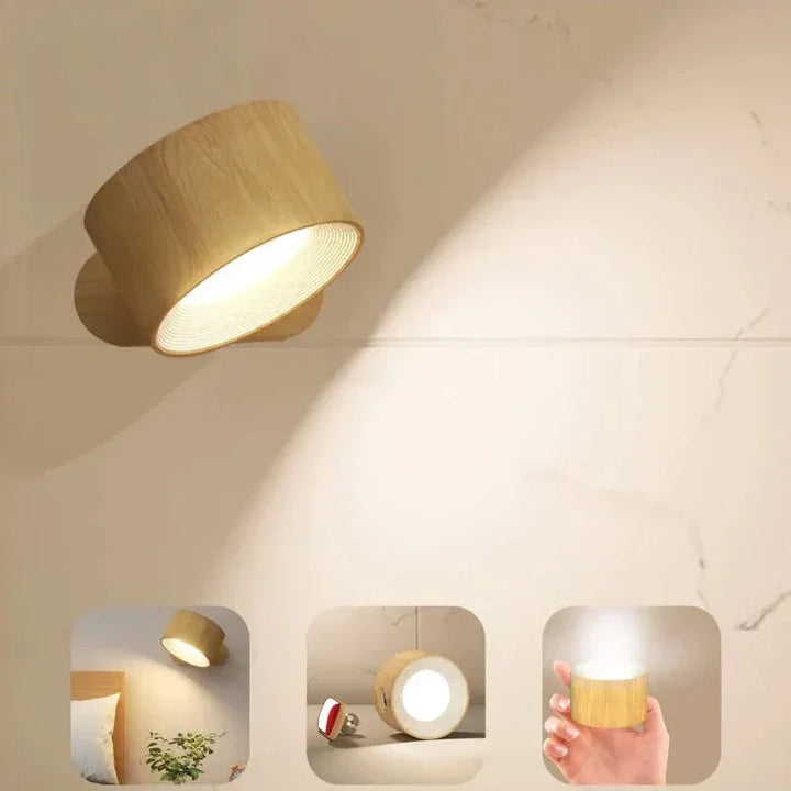 Wireless Rechargeable Wall Lamp - LumoFlex-Wood-Touch Control-Nora Luxe