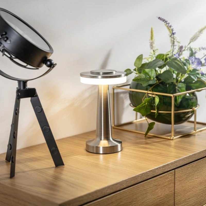 Wireless Retro Table Lamp - LumiBar-Silver-Nora Luxe