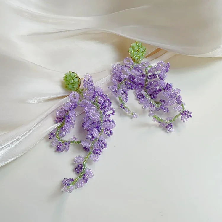 Wisteria Cluster Earrings with Forest Theme - Aurelia-Nora Luxe