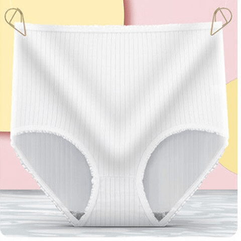 White ribbed leakproof panties detail with lace-trimmed leg openings