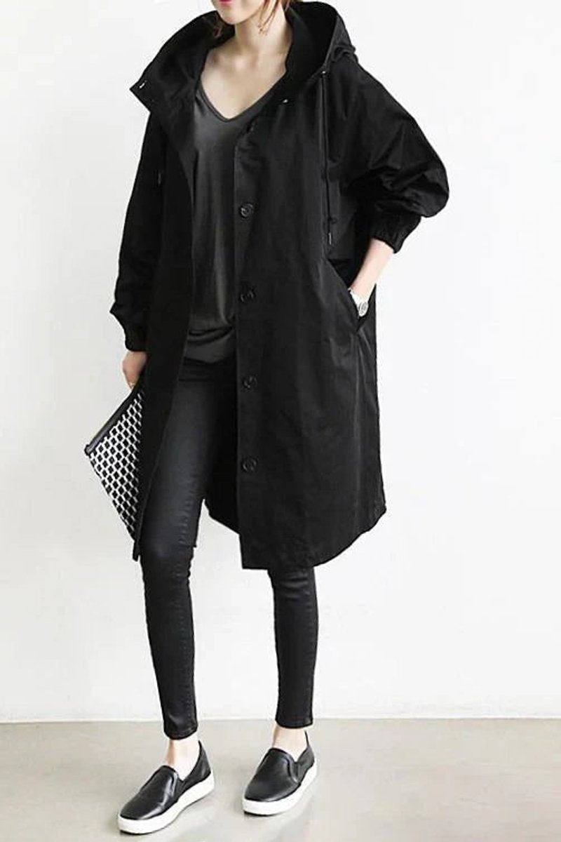 Women's pink hooded longline trench coat, detail