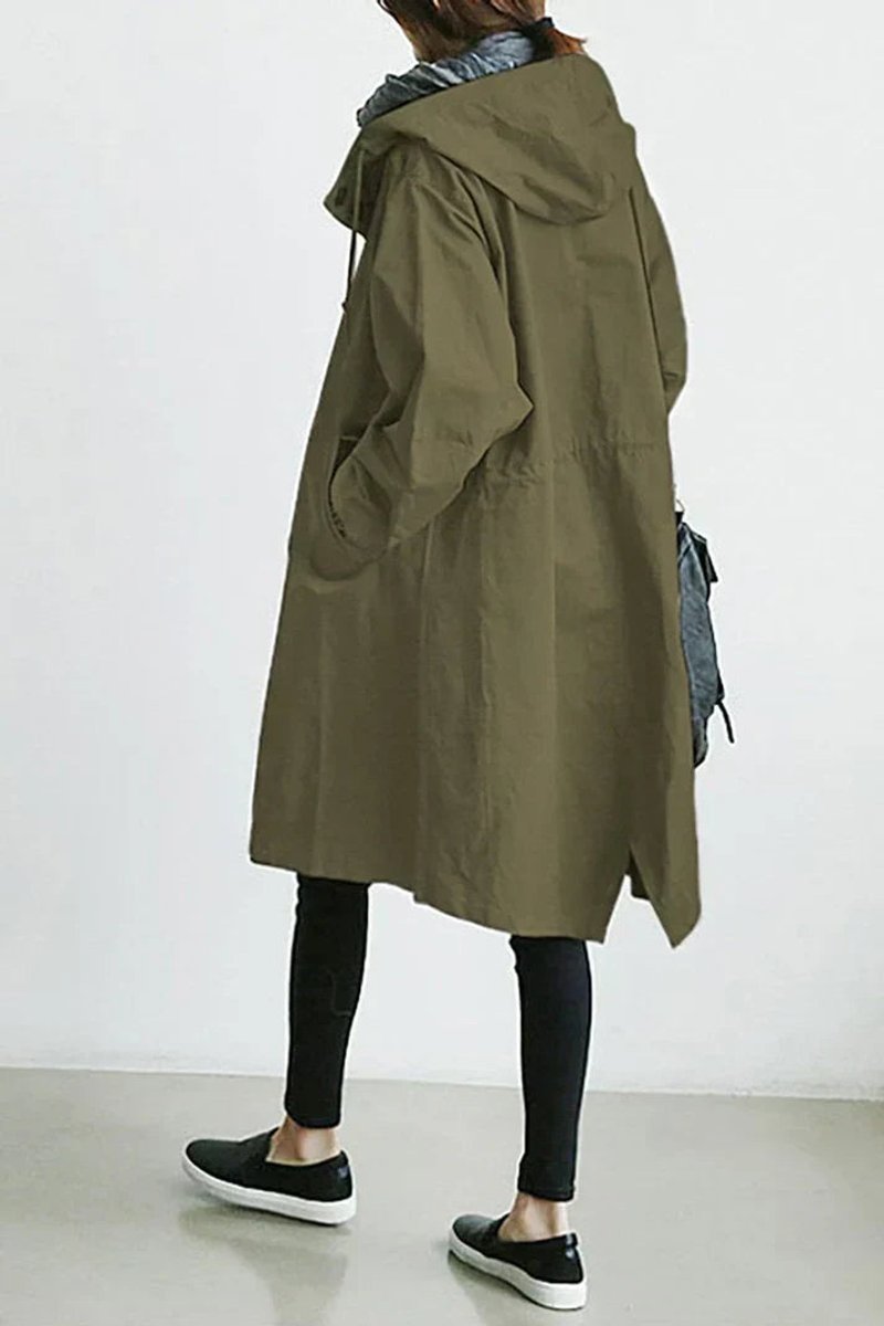 Women's pink hooded longline trench coat, detail