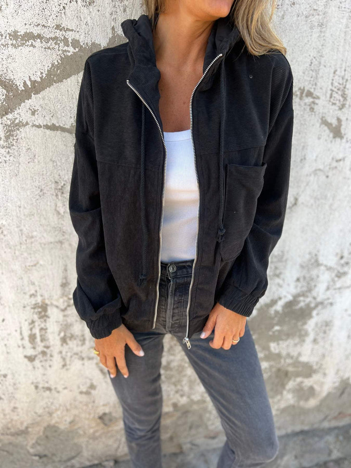 Women's leisure jacket with hood and zipper – Liana-Black-S-Nora Luxe