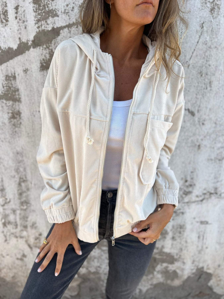 Women's leisure jacket with hood and zipper – Liana-White-S-Nora Luxe