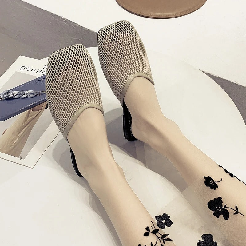 Women's mesh mules with closed toe - Odessa-Beige-3-Nora Luxe