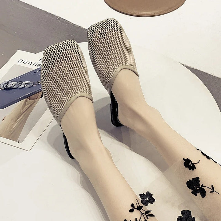 Women's mesh mules with closed toe - Odessa-Beige-3-Nora Luxe