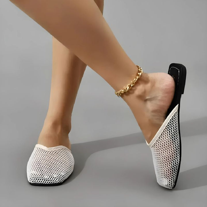 Women's mesh mules with closed toe - Odessa-White-3-Nora Luxe