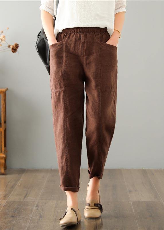 Women's summer trousers made of a linen-cotton blend with an elastic waistband - Clara-Brown-M-The Livary