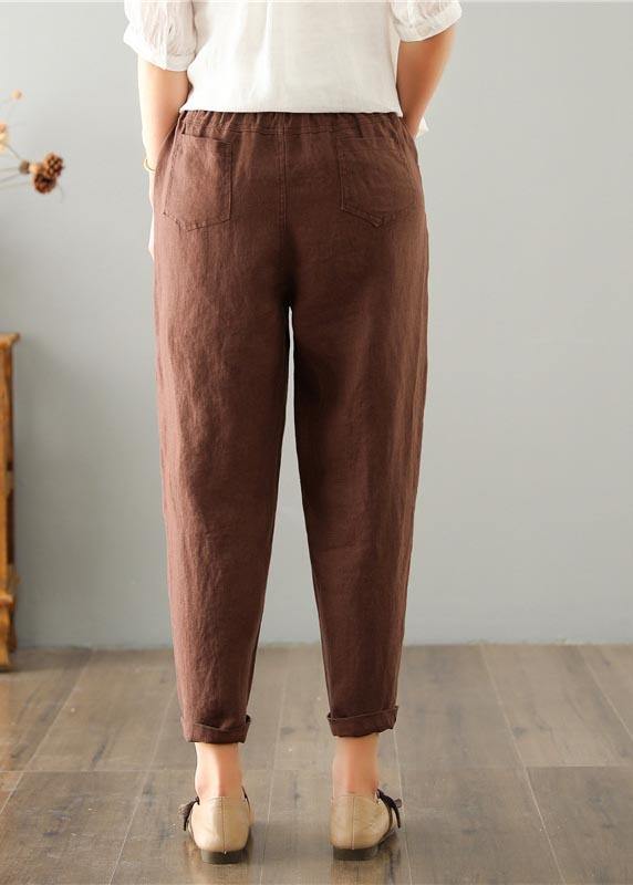 Women's summer trousers made of a linen-cotton blend with an elastic waistband - Clara-Brown-M-The Livary
