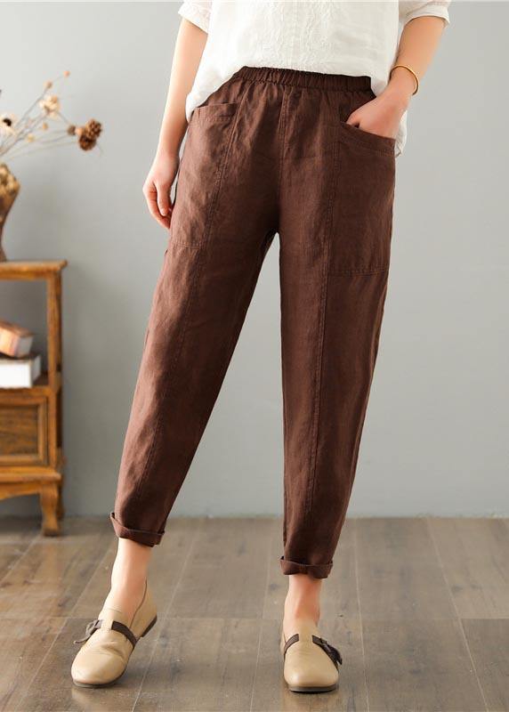 Women's summer trousers made of a linen-cotton blend with an elastic waistband - Clara-Brown-M-The Livary