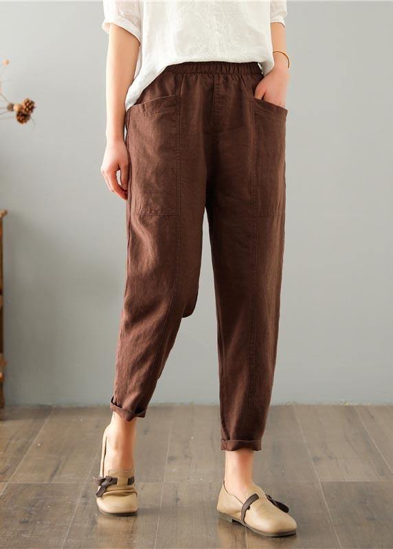Women's summer trousers made of a linen-cotton blend with an elastic waistband - Clara-Brown-M-The Livary