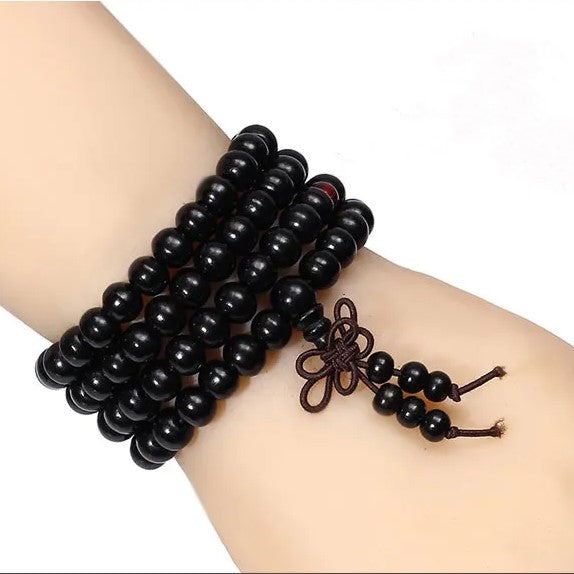 Wooden Meditation Prayer Beads Bracelet | Natural Wooden Jewellery-BLACK-Nora Luxe