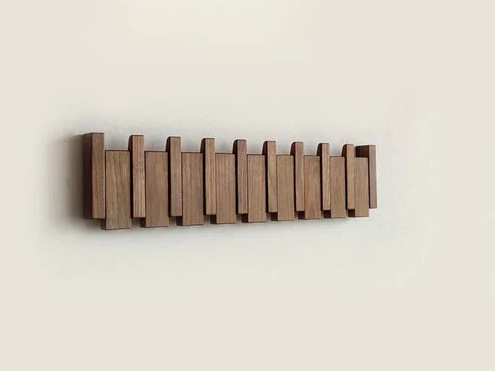 Wooden Piano Style Coat Rack - Melodia-4 hooks-Walnut and beach wood-Nora Luxe