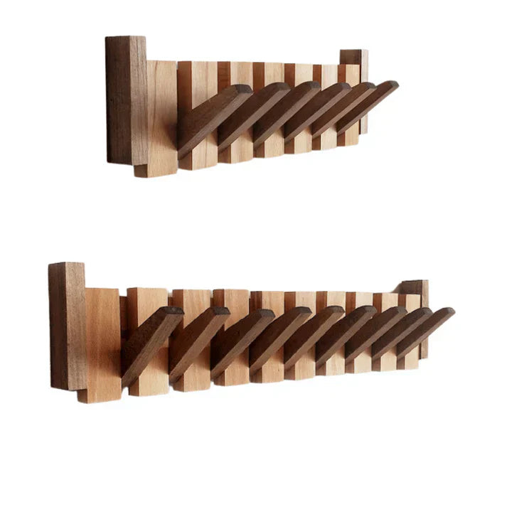 Wooden Piano Style Coat Rack - Melodia-4 hooks-Walnut and beach wood-Nora Luxe