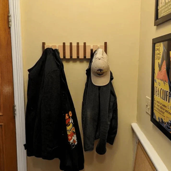 Wooden Piano Style Coat Rack - Melodia-4 hooks-Walnut and beach wood-Nora Luxe