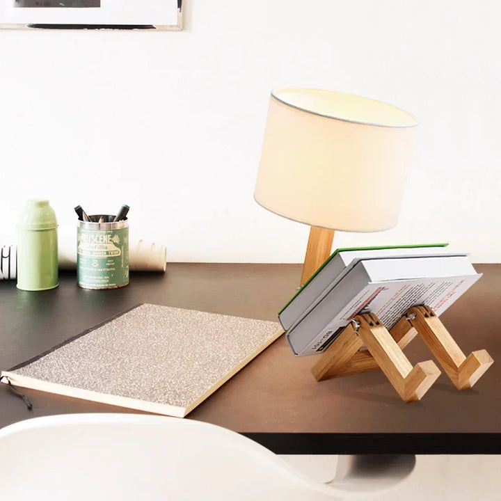 Wooden Table Lamp with Book Holder - RutanFlex-Table Lamp-Nora Luxe