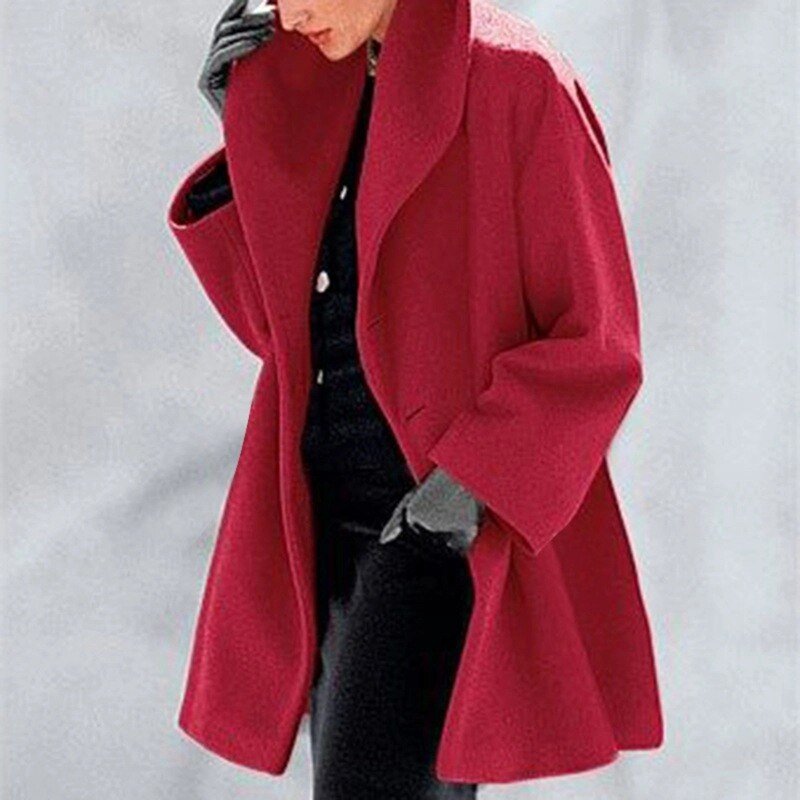 Wool Ladies' Coat with Wide Collar - Mila-Red-S-Nora Luxe