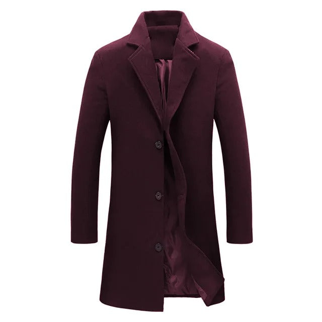 Wool Men's Coat for Autumn and Winter - Tomas-Burgundy Red-M-Nora Luxe